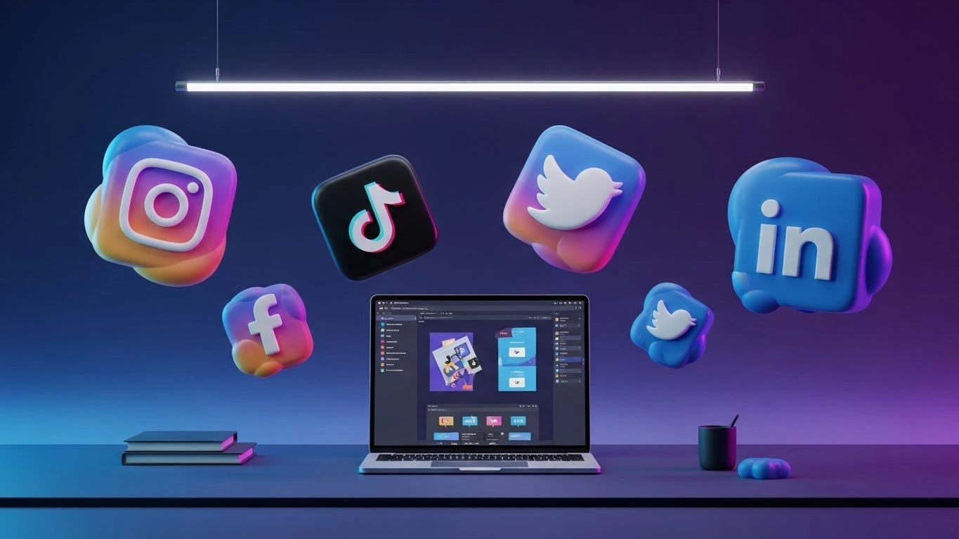 3D sensory design social media icons and digital creator workspace tools for 2026