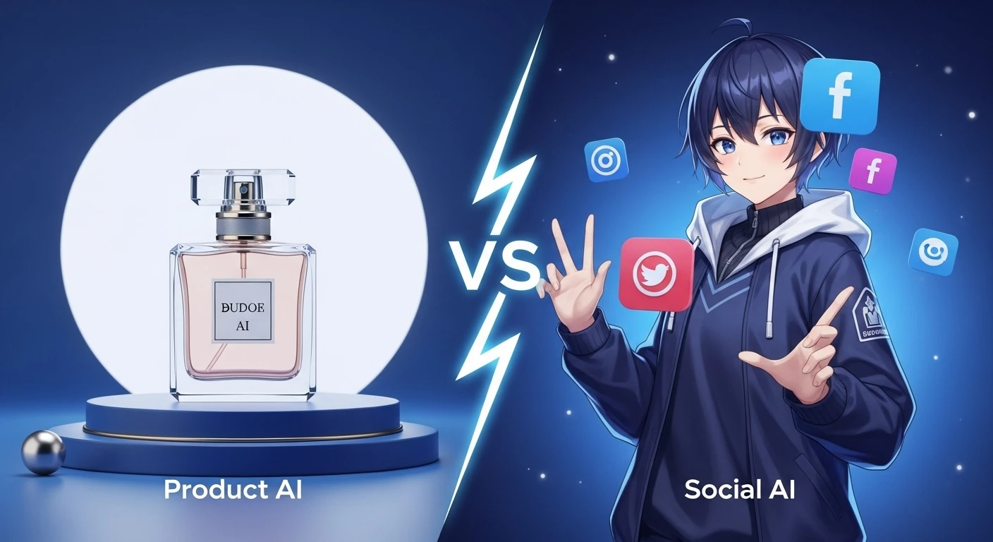 Comparison of ShowcaseAI product video features versus XsoraAI social media avatar features