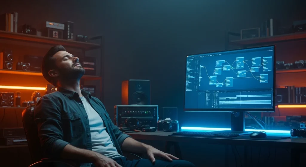split-screen comparison showing a messy AI video workflow on the left and the clean Yaroflasher Flashboards interface on the right.
